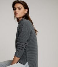 REISS LILA RIBBED HIGH NECK JUMPER TEAL ~ relaxed fit jumpers