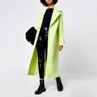 RIVER ISLAND Lime cuff detail longline coat ~ long bright coats