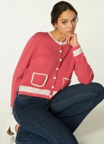 L.K. BENNETT LIV PINK & CREAM COTTON-MERINO WOOL CARDIGAN | colour block cardigans