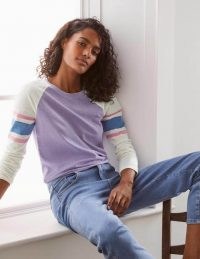 Boden Lorna Baseball Tee Pink/ Blue Stripe ~ essential weekend style