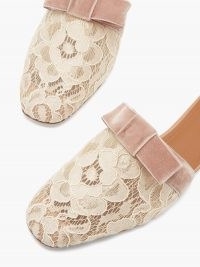 MALONE SOULIERS Mae lace and velvet-bow backless loafers