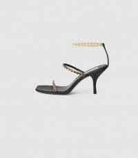 REISS MAGDA CHAIN SATIN STRAPPY HEELED SANDALS BLACK ~ glamorous evening heels ~ party glamour ~ event mules