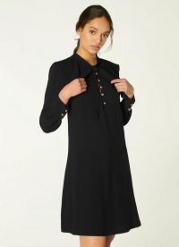 L.K. BENNETT MILLIE BLACK CREPE FRILL COLLAR TUNIC DRESS ~ LBD ~ pussy bow dresses