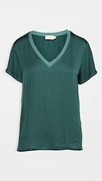 Nation LTD June Sateen V Neck Tee in Teal