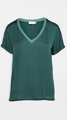 Nation LTD June Sateen V Neck Tee in Teal