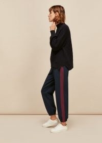 WHISTLES SLIM SIDE STRIPE JOGGER / navy striped joggers / blue cuffed jogging bottoms