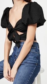 Naya Rea Masha Top | black front tie puff sleeve tops