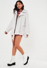 MISSGUIDED oversized faux leather long vintage biker jacket – cool style casual jackets