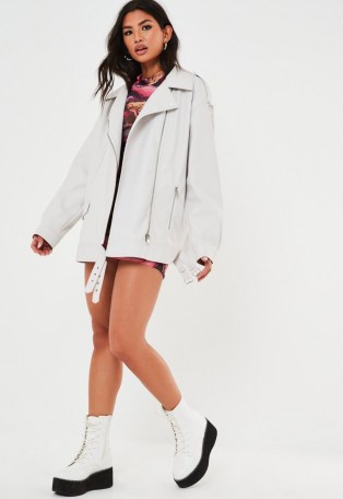 MISSGUIDED oversized faux leather long vintage biker jacket – cool style casual jackets