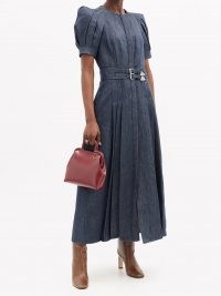 GABRIELA HEARST Patricia pleated linen-twill dress | blue volume sleeve dresses