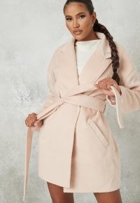 MISSGUIDED peach drop shoulder belted formal coat