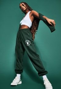 playboy x missguided green varsity pin tuck joggers ~ bunny logo jogging bottoms