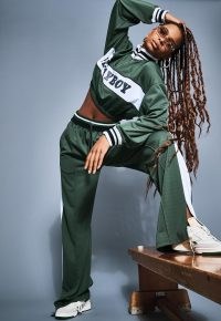 playboy x missguided green varsity tricot tracksuit top ~ cropped track tops