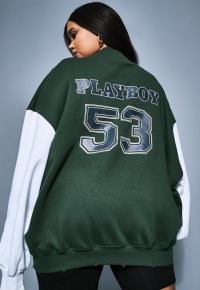 playboy x missguided plus size green varsity high neck sweatshirt ~ curvy fit logo sweatshirts