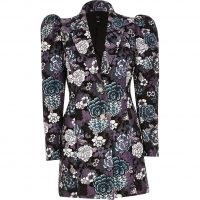 River Island Purple floral jacquard blazer dress ~ puff sleeve jacket dresses