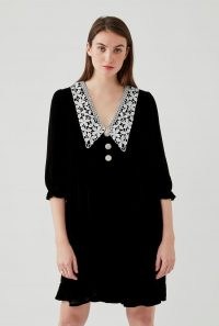 GHOST BEAU DRESS Black ~ velvet crochet collar dresses