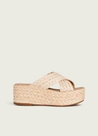 L.K. BENNETT SKYLER BEIGE RAFFIA PLATFORM MULES ~ crossover platforms