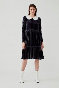 GHOST TASHIA DRESS Charcoal ~ velvet peter pan collar dresses