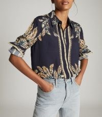 REISS TIFF FEATHER PRINTED SHIRT NAVY ~ blue printed shirts