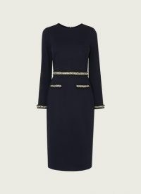 L.K. BENNETT VINNIE NAVY JERSEY TWEED TRIM SHIFT DRESS ~ classic blue dresses