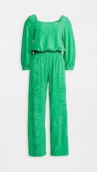 Warm Fun Funsie Jumpsuit in Emerald ~ green terry square neck jumpsuits