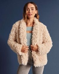 Abercrombie & Fitch Faux Fur Coat in Cream ~ textured winter coats