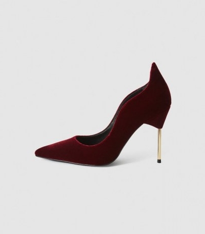 REISS ZHANE COURT VELVET POINT TOE HEELS PLUM ~ luxurious stiletto heel courts