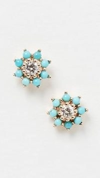 Adina Reyter Tiny Turquoise and Diamond Flower Earrings / small blue stone floral studs