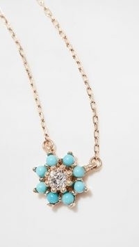 Adina Reyter Turquoise and Diamond Flower Necklace / blue stone floral necklaces