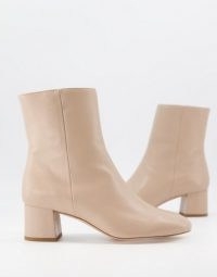 & Other Stories leather round toe heeled boots in beige