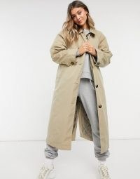 ASOS DESIGN boyfriend trench with quilted liner in stone