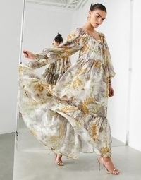 ASOS EDITION oversized maxi dress in floral satin burnout with square neck ~ long flowing occasion dresses