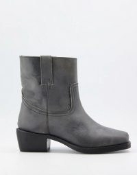 ASRA Maxine square toe pull on boots in grey leather