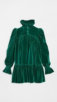 AVAVAV Mini Ruffle Dress Green Velvet | dresses with volume | high neck