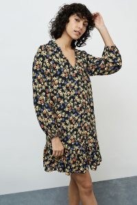 Dot and Cross Floral Mini Dress / ruffle hem dresses