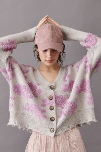 ANTHROPOLOGIE Saoirse Raw-Edge Cardigan Lilac / textured floral cardigans / distressed knitwear