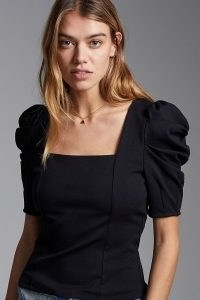 Eri + Ali Kari Puff-Sleeved Top | black square neck tops