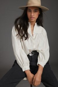 Maeve Anais Smocked Poplin Blouse White | volume sleeves