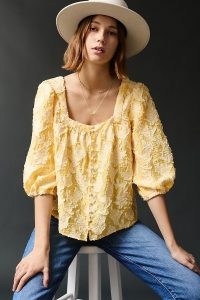 Anthropologie Isla Textured Blouse Yellow | bright voluminous sleeved top