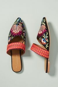 ANTHROPOLOGIE Paz Beaded Slides / flat floral embroidered mules