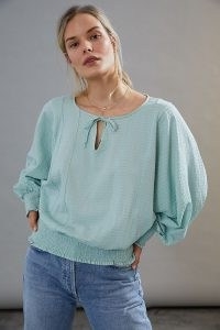 Anthropologie Gerri Seersucker Blouson Top Mint | green balloon sleeve tops