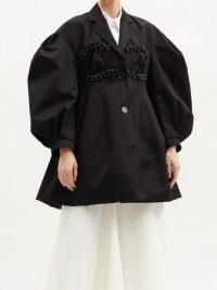 SIMONE ROCHA Beaded balloon-sleeve cotton-drill evening coat | volume sleeved occasion coats | evening outerwear