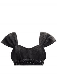 SIMONE ROCHA Beaded floral-brocade cotton cropped top ~ black embellished crop tops