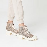 RIVER ISLAND Beige RI monogram print chunky boots