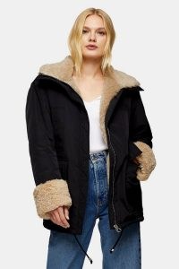 TOPSHOP Black Faux Fur Lined Nylon Parka Coat ~ modern classics ~ winter coats