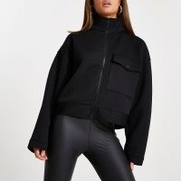 RIVER ISLAND Black quilted zip through shacket ~ high neck shackets