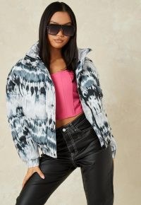 MISSGUIDED black tie dye puffer jacket ~ padded winter jackets