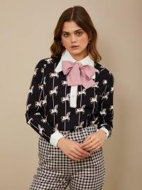 sister jane Carousel Retro Collar Blouse / horse print neck tie blouses / vintage look fashion / horses