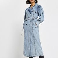 RIVER ISLAND Blue long sleeve denim trench jacket ~ casual longline jackets