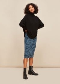 WHISTLES TIGER LEOPARD JERSEY SKIRT / blue animal print pencil skirts